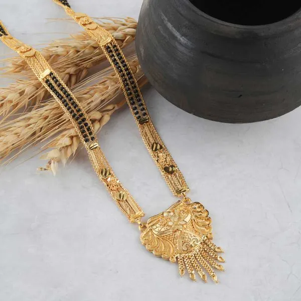Combo_Of_3_Pcs_Ethnic_Traditional_One_Gram_Gold_Glorious_Maharashtrian_Style_Long_Chain_Black_Beads_30_Inch_And_18_Inch_Short